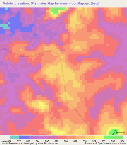 Vululu,Angola Elevation Map