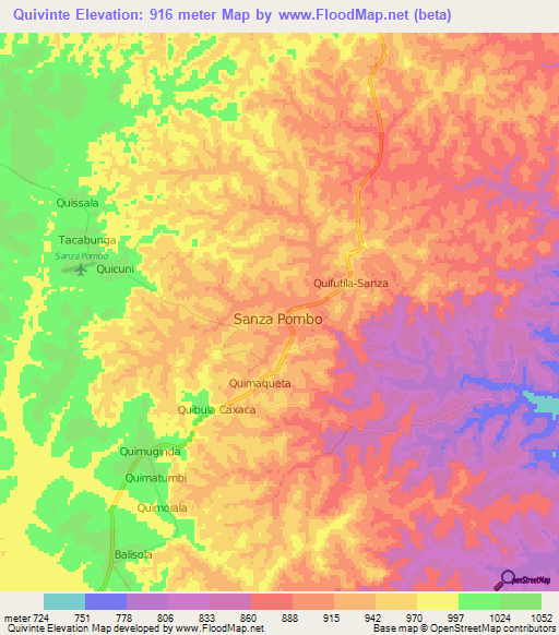 Quivinte,Angola Elevation Map