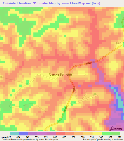 Quivinte,Angola Elevation Map
