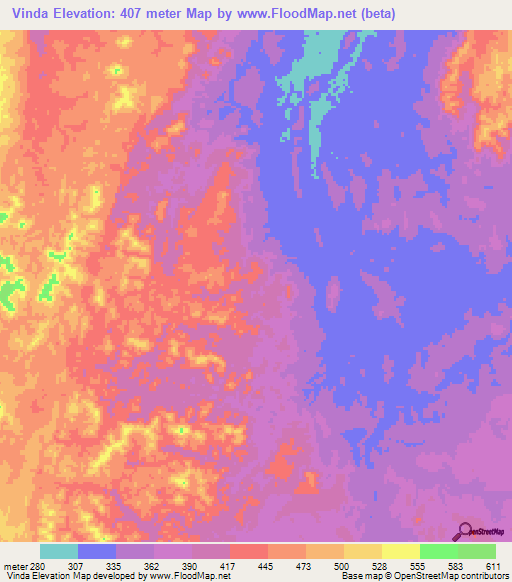 Vinda,Angola Elevation Map