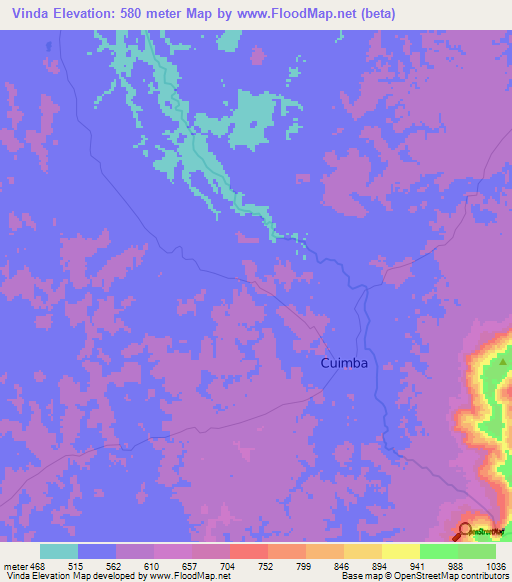 Vinda,Angola Elevation Map