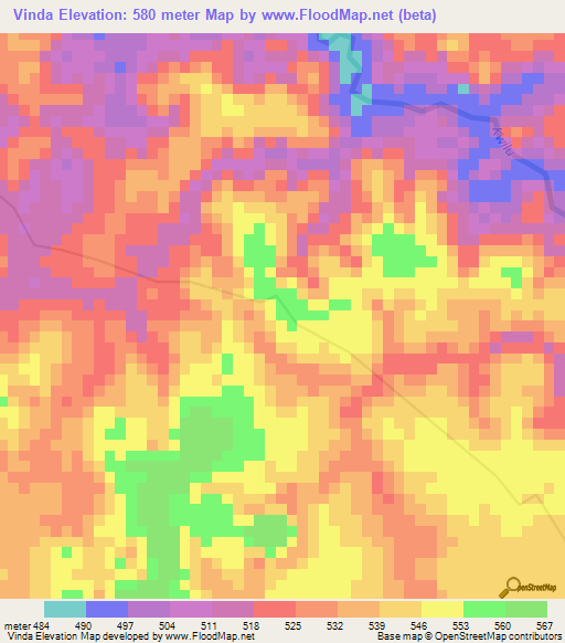 Vinda,Angola Elevation Map