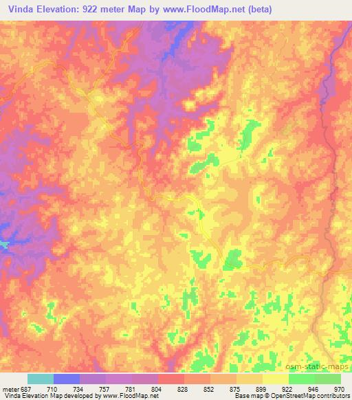 Vinda,Angola Elevation Map