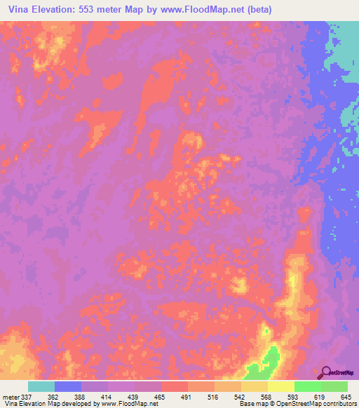 Vina,Angola Elevation Map