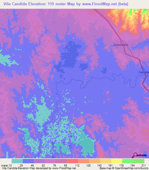 Vila Candida,Angola Elevation Map