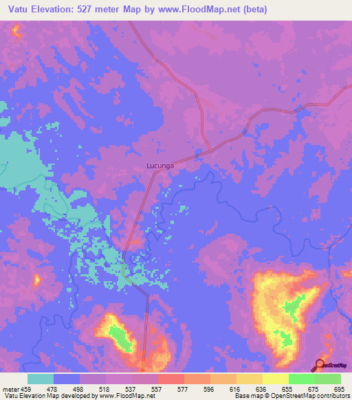 Vatu,Angola Elevation Map