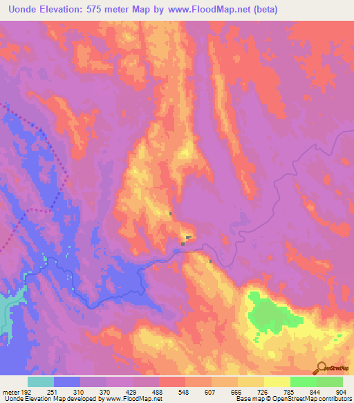 Uonde,Angola Elevation Map