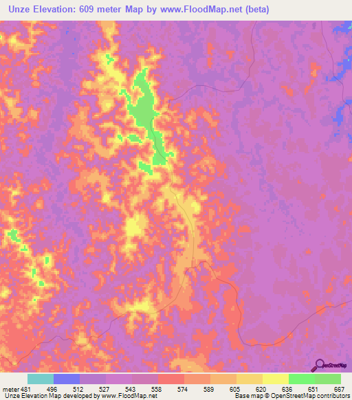 Unze,Angola Elevation Map