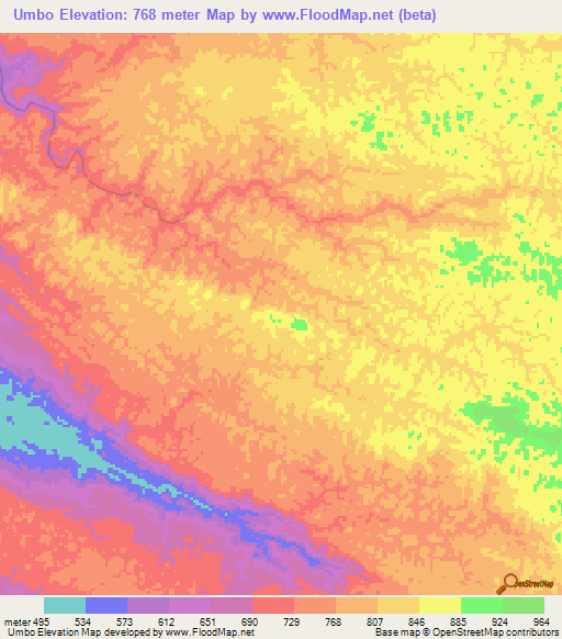 Umbo,Angola Elevation Map