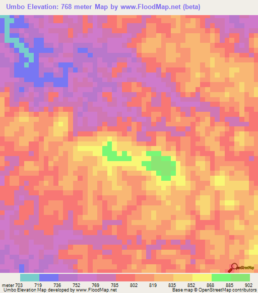 Umbo,Angola Elevation Map