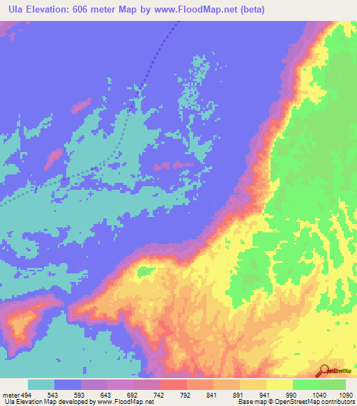 Ula,Angola Elevation Map