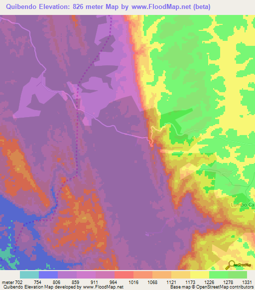 Quibendo,Angola Elevation Map