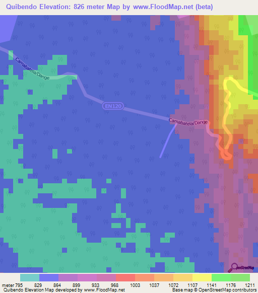 Quibendo,Angola Elevation Map
