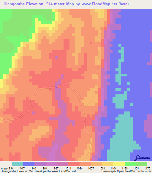 Uiangombe,Angola Elevation Map