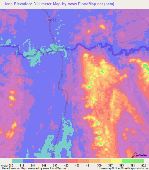 Uene,Angola Elevation Map