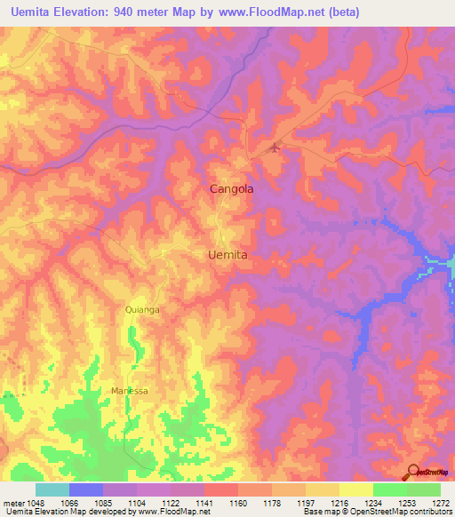 Uemita,Angola Elevation Map