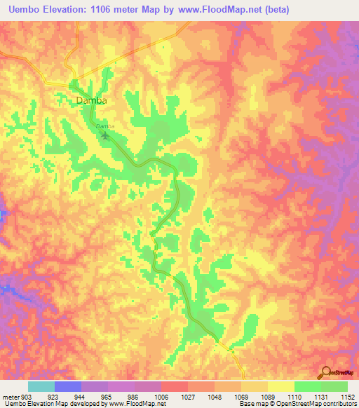 Uembo,Angola Elevation Map