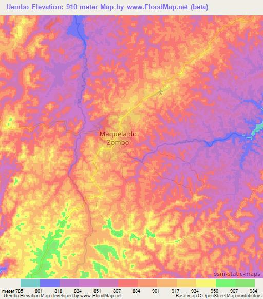 Uembo,Angola Elevation Map