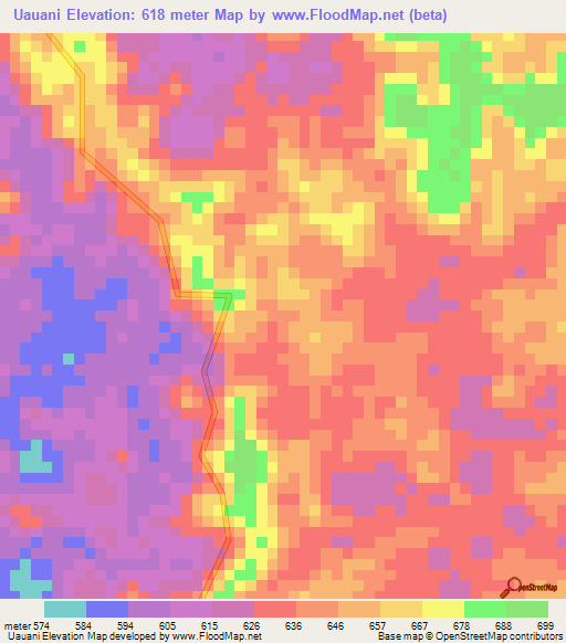 Uauani,Angola Elevation Map