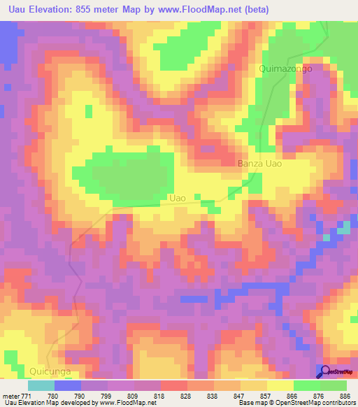 Uau,Angola Elevation Map