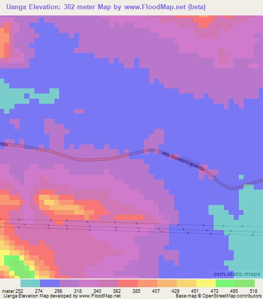Uanga,Angola Elevation Map