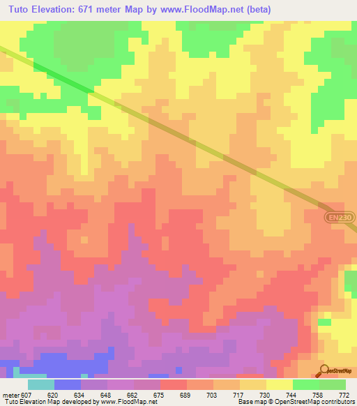 Tuto,Angola Elevation Map