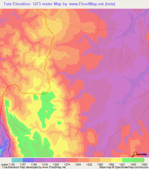 Tuta,Angola Elevation Map