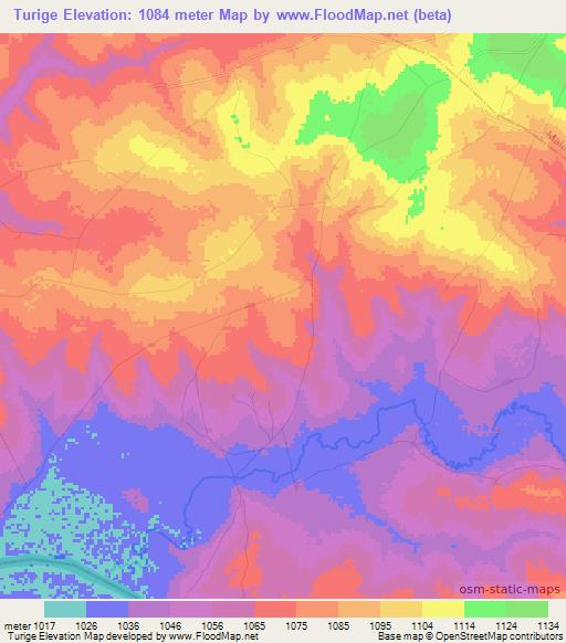 Turige,Angola Elevation Map