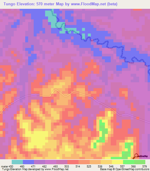 Tungo,Angola Elevation Map