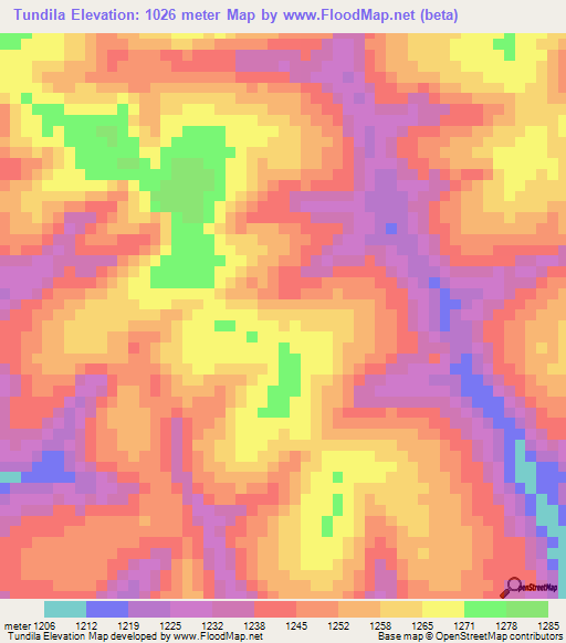 Tundila,Angola Elevation Map