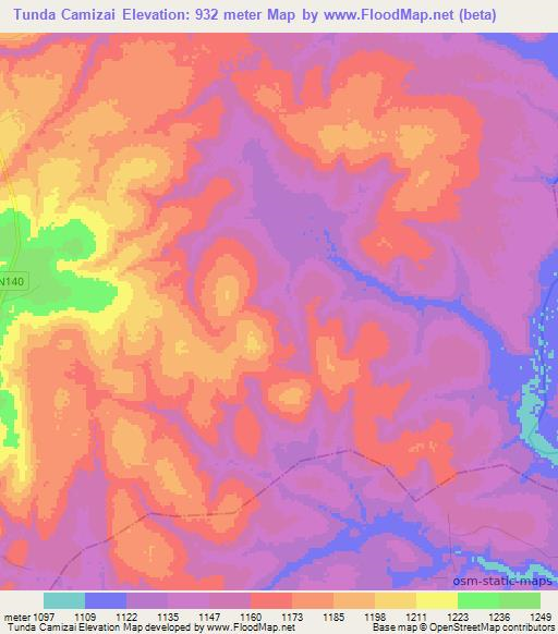 Tunda Camizai,Angola Elevation Map