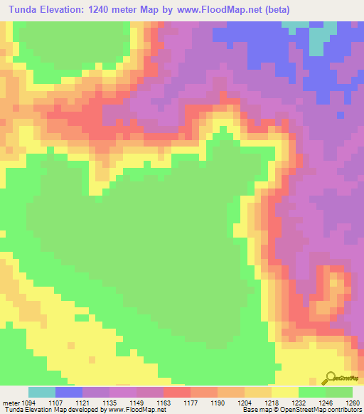 Tunda,Angola Elevation Map
