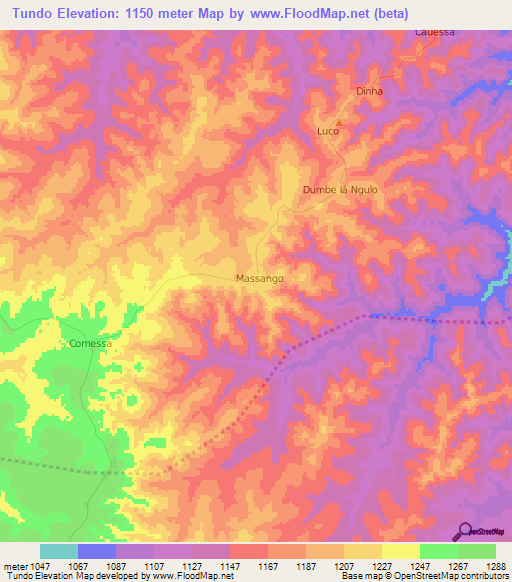 Tundo,Angola Elevation Map