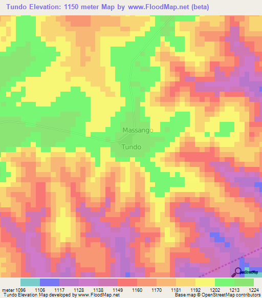 Tundo,Angola Elevation Map