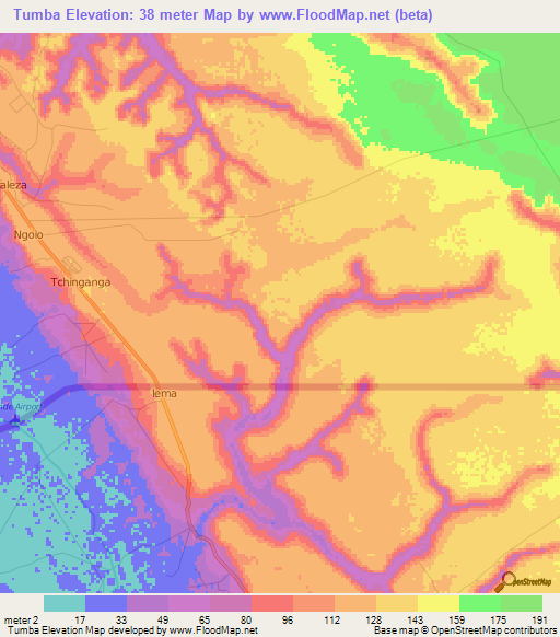 Tumba,Angola Elevation Map