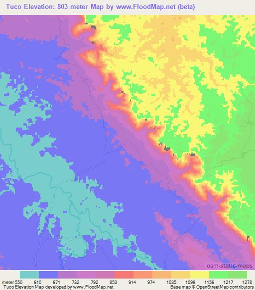 Tuco,Angola Elevation Map