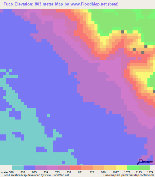 Tuco,Angola Elevation Map