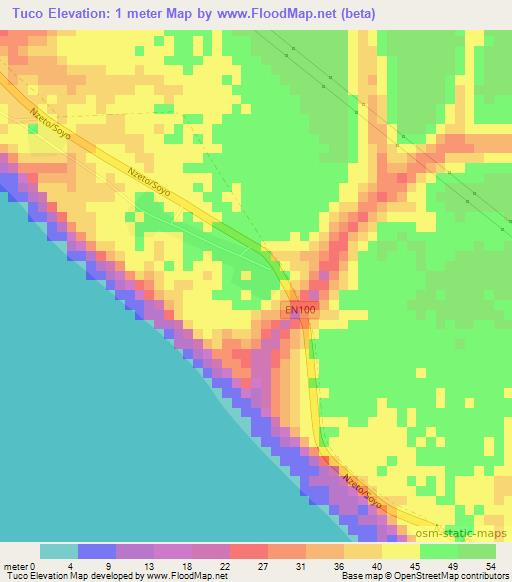 Tuco,Angola Elevation Map