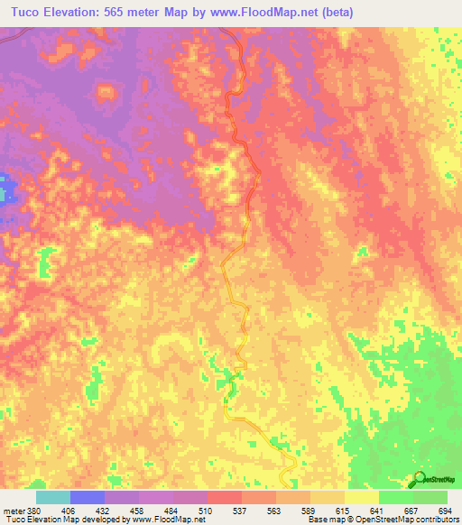 Tuco,Angola Elevation Map