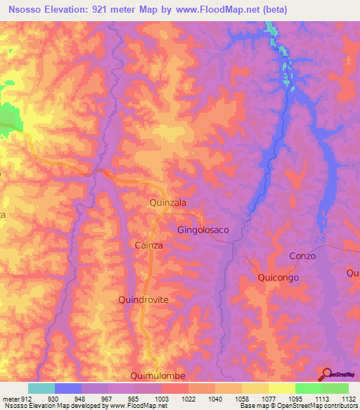 Nsosso,Angola Elevation Map