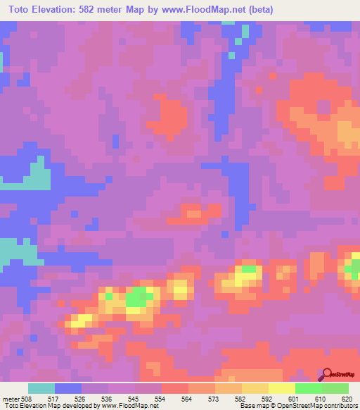 Toto,Angola Elevation Map