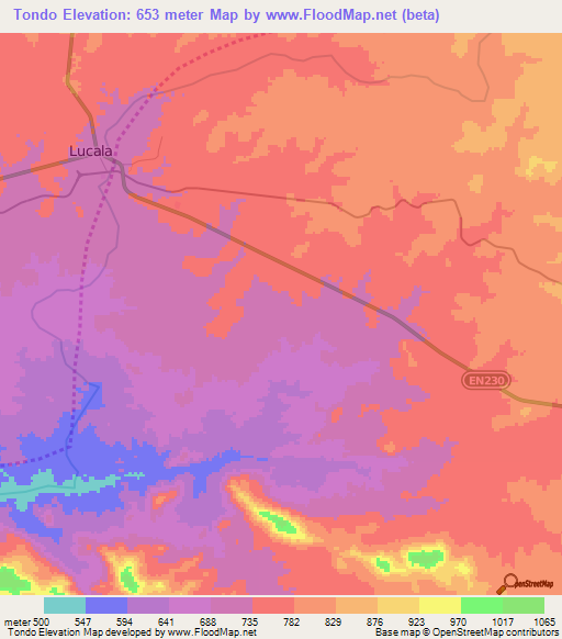Tondo,Angola Elevation Map