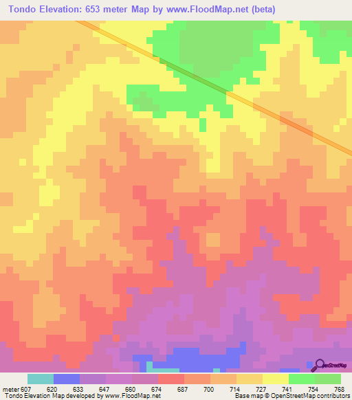 Tondo,Angola Elevation Map
