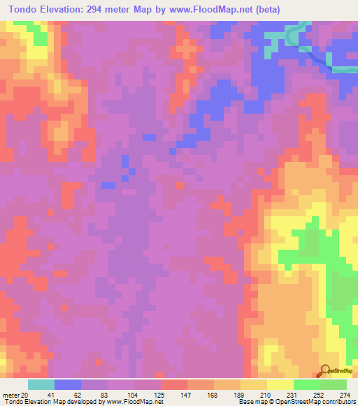 Tondo,Angola Elevation Map