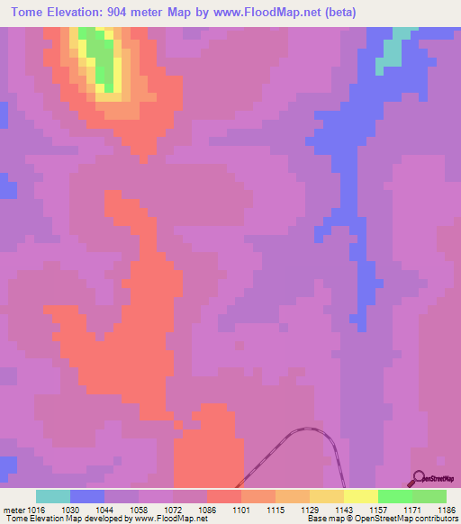 Tome,Angola Elevation Map