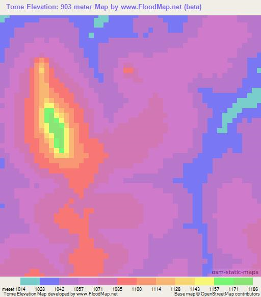 Tome,Angola Elevation Map