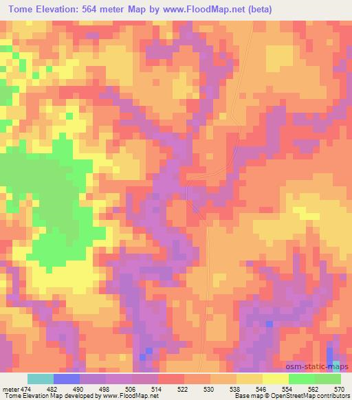 Tome,Angola Elevation Map