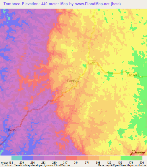 Tomboco,Angola Elevation Map