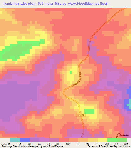 Tombinga,Angola Elevation Map
