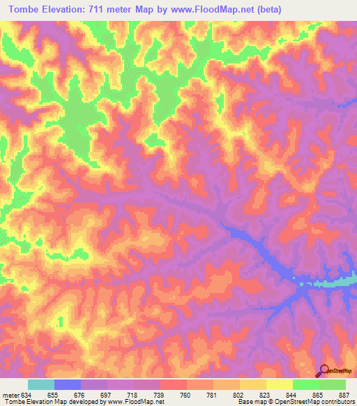 Tombe,Angola Elevation Map